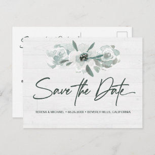 Boho Floral Watercolor Modern Save the date Script Announcement Postcard