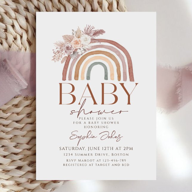  Boho Floral Watercolor Rainbow Baby Shower Invitation (Creator Uploaded)
