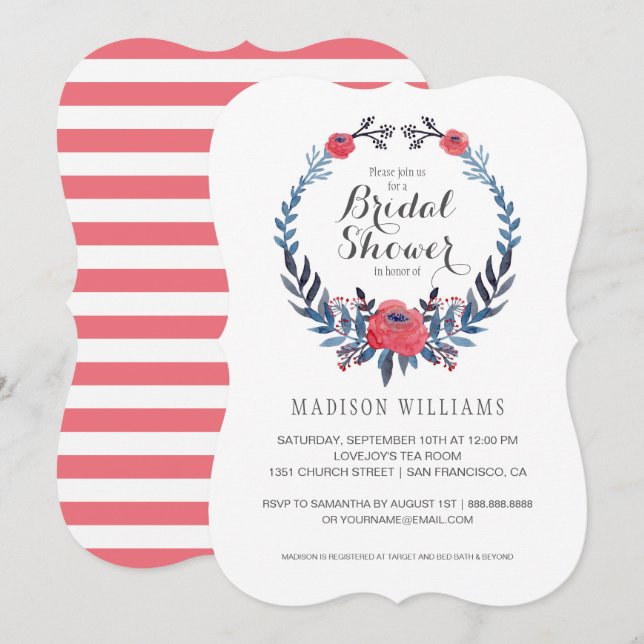 Boho Floral Watercolor Red Roses | Bridal Shower Invitation (Front/Back)