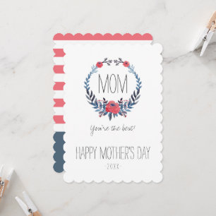 Boho Floral Watercolor Red Roses   Mother's Day Card