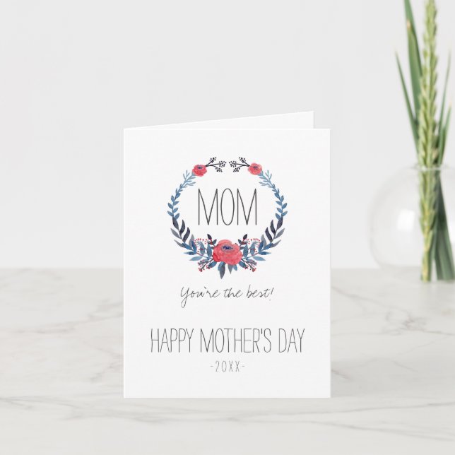 Boho Floral Watercolor Red Roses | Mother's Day Card (Front)