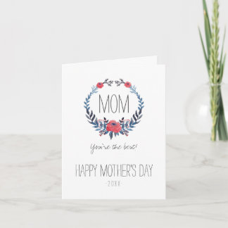 Boho Floral Watercolor Red Roses | Mother's Day Card