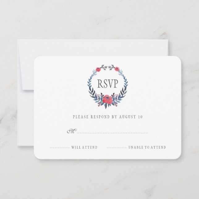 Boho Floral Watercolor Red Roses | RSVP Card (Front)