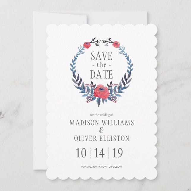 Boho Floral Watercolor Red Roses | Save the Date (Front)