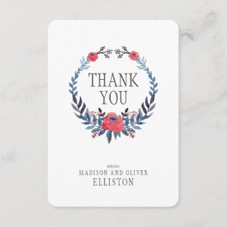 Boho Floral Watercolor Red Roses | Thank You Card