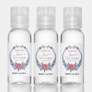 Boho Floral Watercolor Red Roses Wedding Hand Sanitizer
