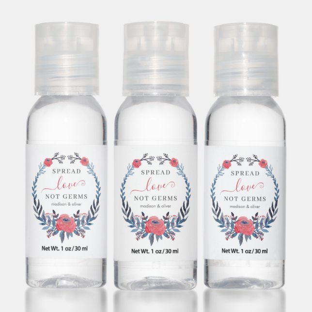Boho Floral Watercolor Red Roses | Wedding Hand Sanitizer (Set)
