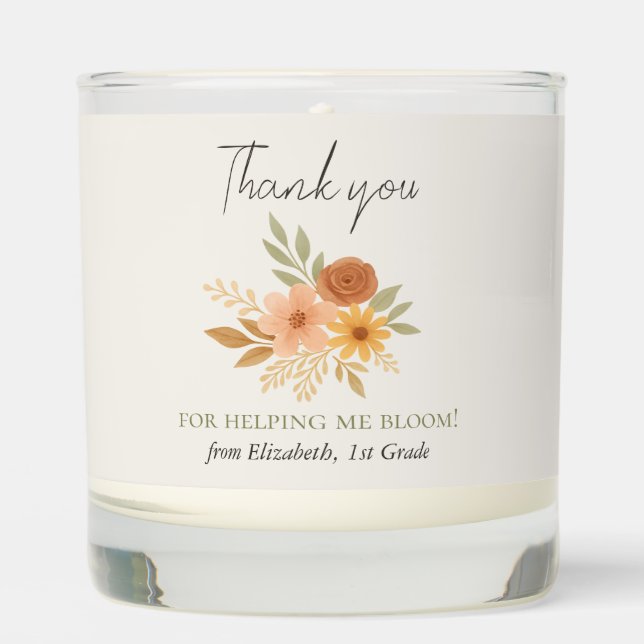 Boho Floral Watercolor Teacher Thank You  Scented Candle (Front)