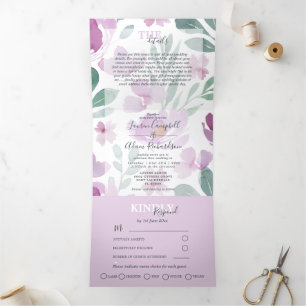 Boho Floral Watercolor Wedding  Tri-Fold Invitation