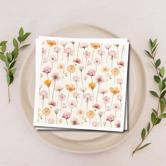 Boho Floral Watercolor Wildflower Napkins (wildflower floral napkin)