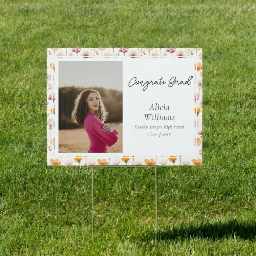 Boho Floral Watercolor Wildflowers Graduation Sign