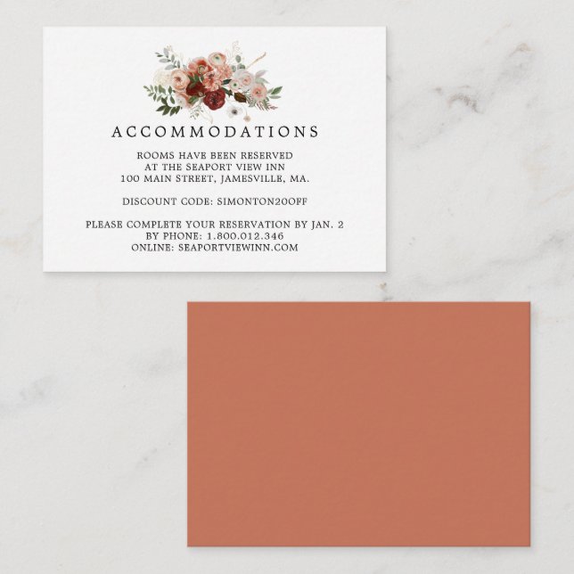 Boho Floral Wedding Accommodation Enclosure Card (Front/Back)