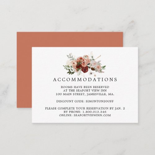Boho Floral Wedding Accommodation Enclosure Card