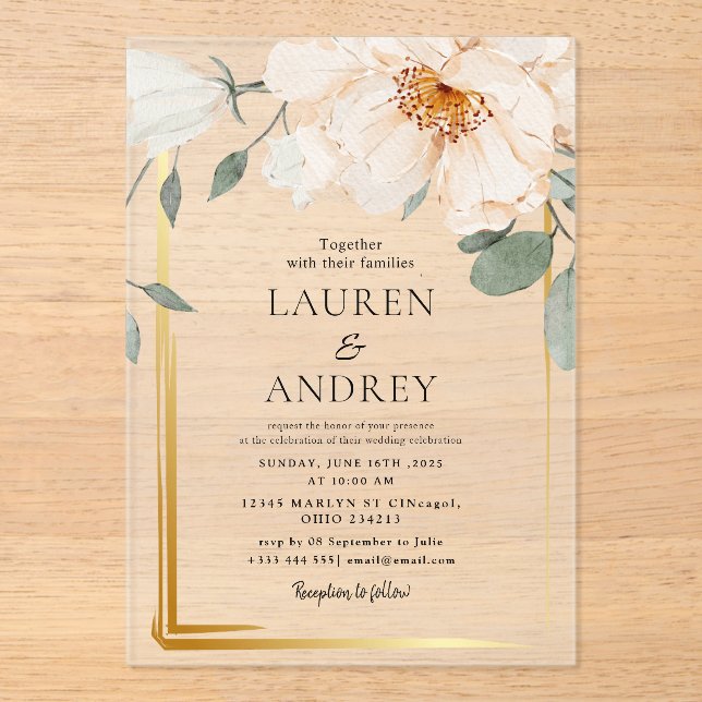 Boho Floral  Wedding  Acrylic Invitations (Front)