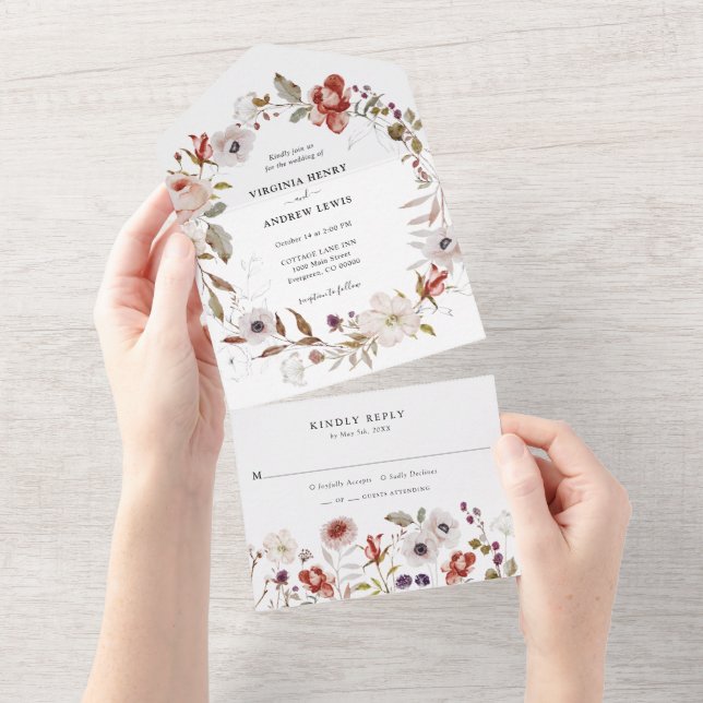 Boho Floral Wedding All In One Invitation (Tearaway)