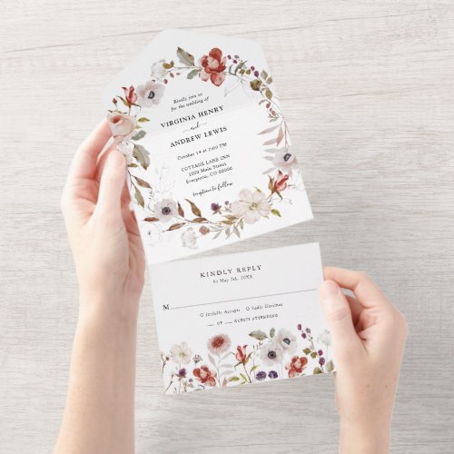 Boho Floral Wedding All In One Invitation