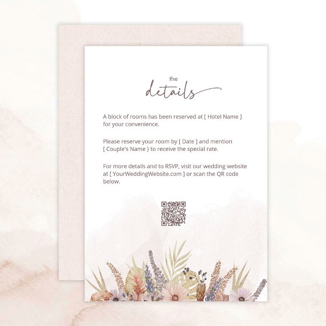 Boho Floral Wedding Details Card (Boho floral wedding details card)
