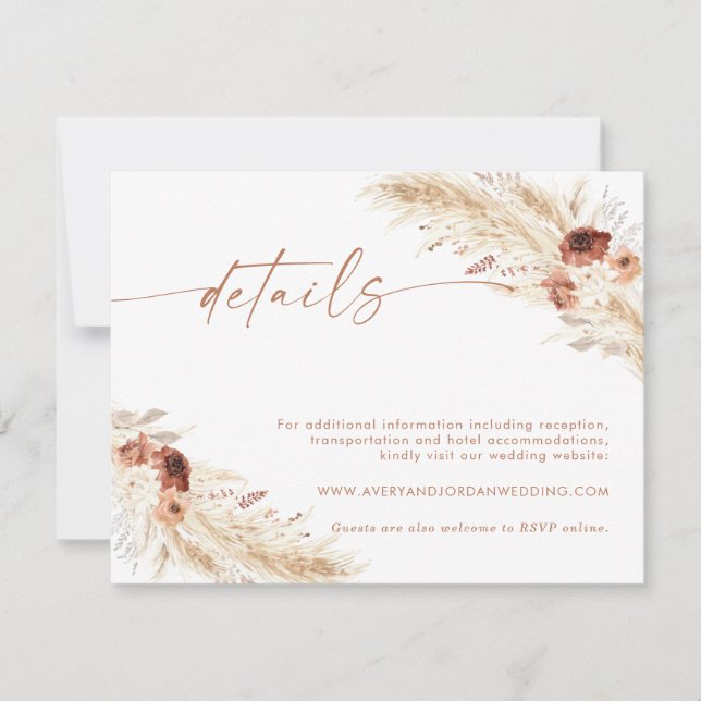 Boho Floral Wedding Details Card | Wedding Website (Front)