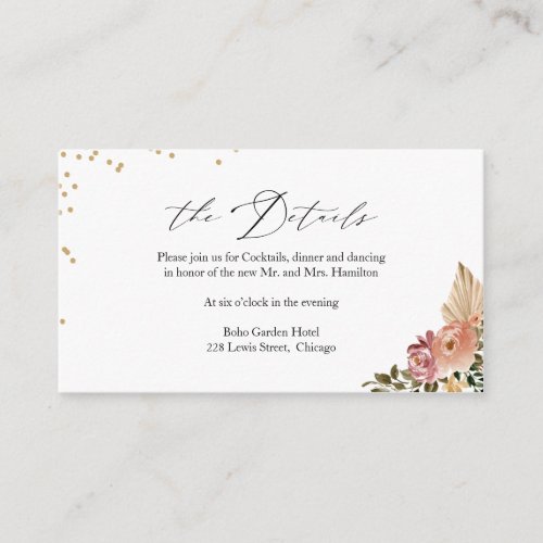  Boho Floral Wedding Details Enclosure Card