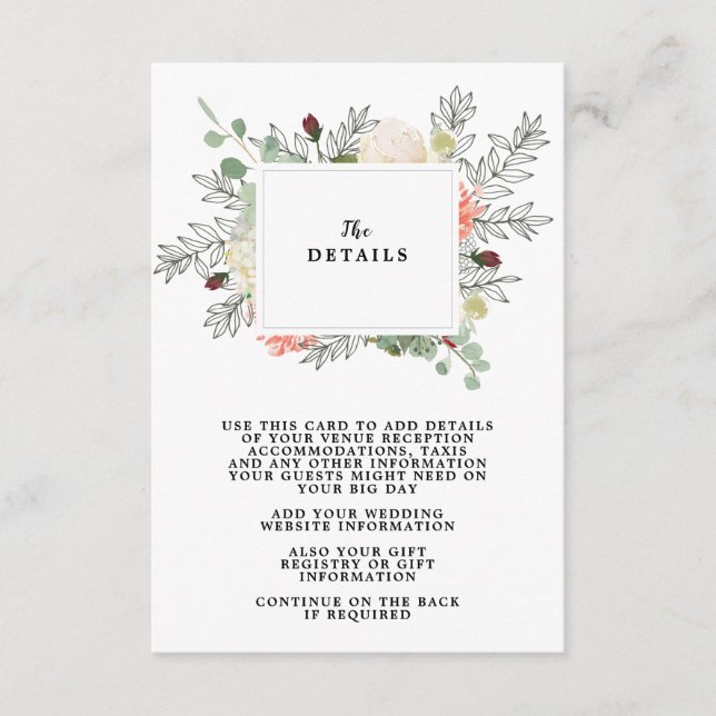 boho floral wedding details information card (Front)