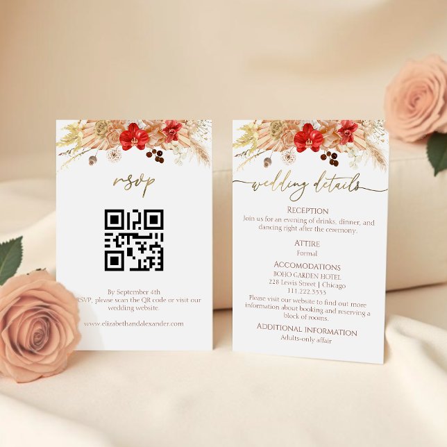 Boho Floral Wedding Details | RSVP | QR Code Enclosure Card (Creator Uploaded)
