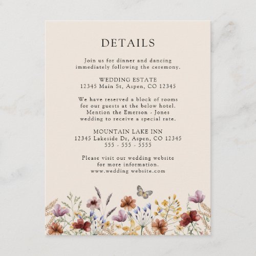 Boho Floral Wedding  Enclosure Card