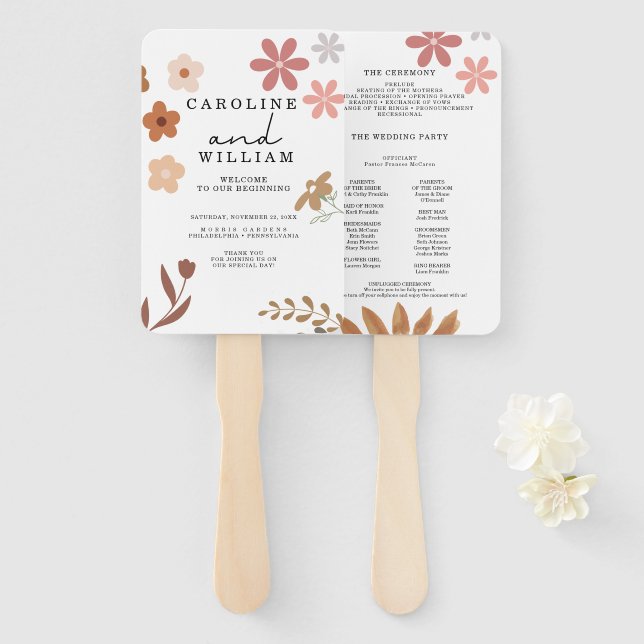 Boho Floral Wedding Hand Fan (Front and Back)