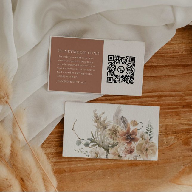 Boho Floral Wedding Honeymoon Fund QR Code Enclosure Card (Creator Uploaded)