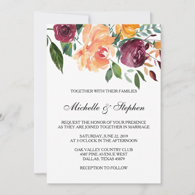 Boho Floral Wedding Invitation (Front)