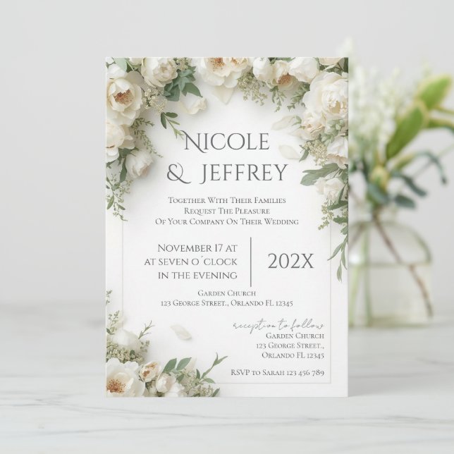 Boho Floral Wedding Invitation (Standing Front)