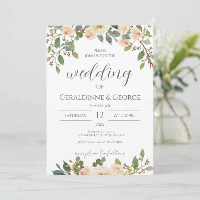 Boho floral Wedding Invitation (Standing Front)