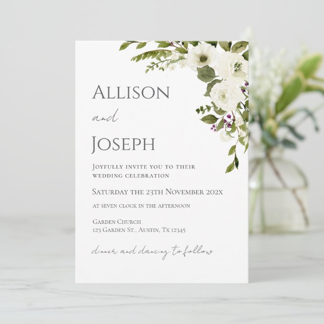 Boho Floral Wedding  Invitation (Standing Front)