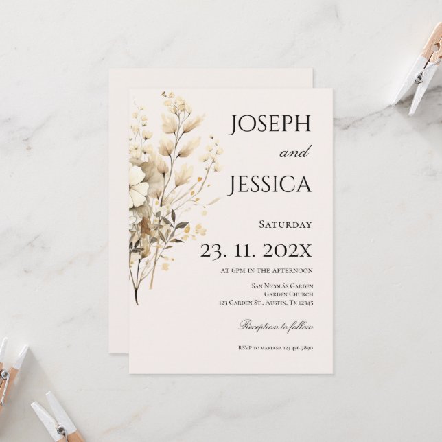 Boho Floral Wedding  Invitation (Front/Back In Situ)