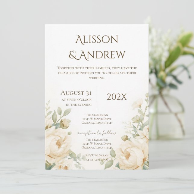Boho Floral Wedding Invitation (Standing Front)