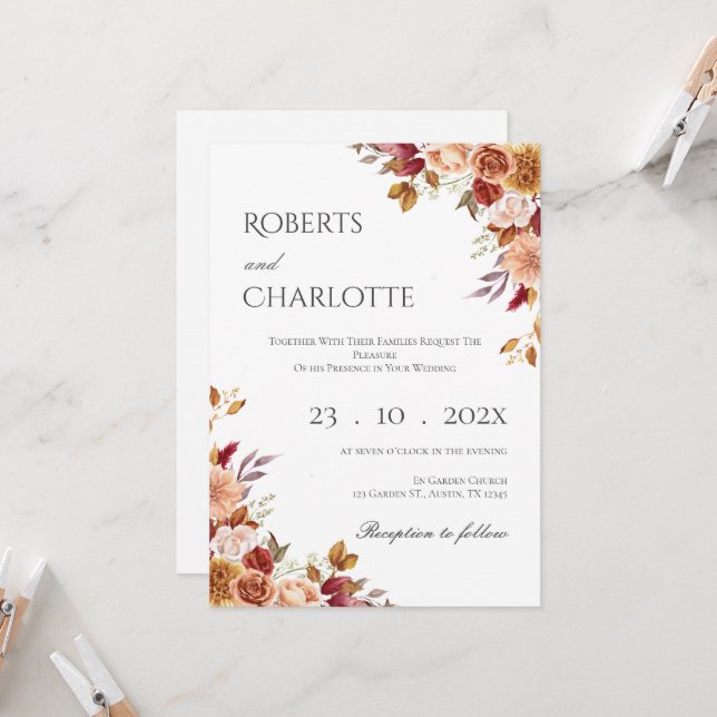 Boho Floral Wedding Invitation (Front/Back In Situ)