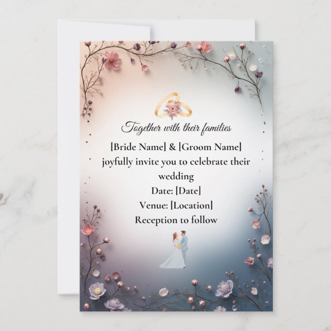  Boho Floral Wedding Invitation | Elegant Minimali (Front)