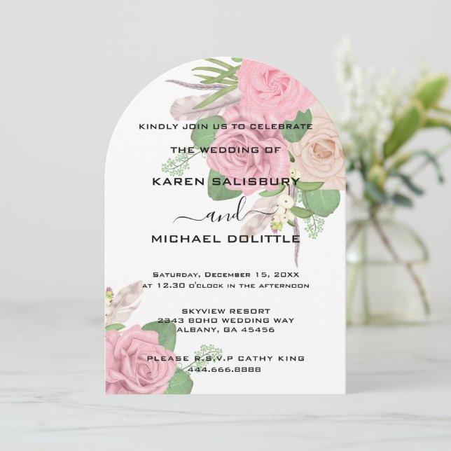 Boho Floral Wedding Invite, Custom Editable Invitation (Standing Front)