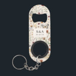 Boho Floral Wedding Keychain Bottle Opener<br><div class="desc">Boho Floral Wedding Keychain Bottle Opener. Elegant and romantic, this beautiful color palette of tan, brown, rust, terracotta, and burnt orange is the trending theme for this year's weddings. Rustic dried grass, beautiful flowers, cute butterflies, and vintage wildflowers are stunning details for your modern boho-chic wedding. Find matching items in...</div>