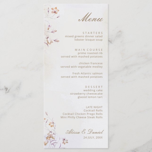 Boho Floral Wedding Menu Card (Front)