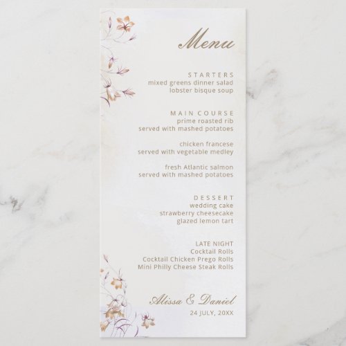 Boho Floral Wedding Menu Card