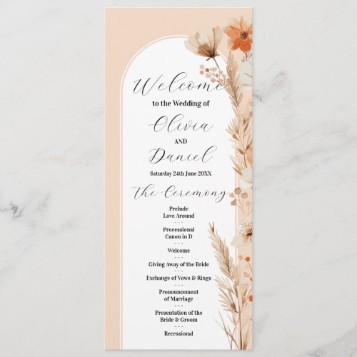 Boho Floral Wedding Menu Ceremony Details