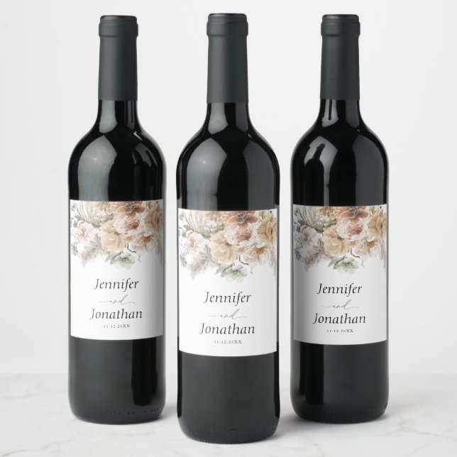Boho Floral Wedding Personalized Wine Label (Bottles)