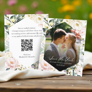 Boho Floral Wedding Photo QR code Save the Dates