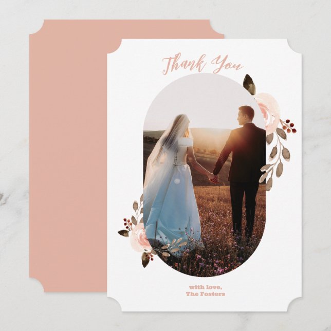 Boho Floral Wedding Photo Thank You Card (Front/Back)