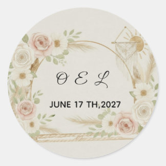 Boho Floral Wedding & Pre-Wedding Classic Round Sticker