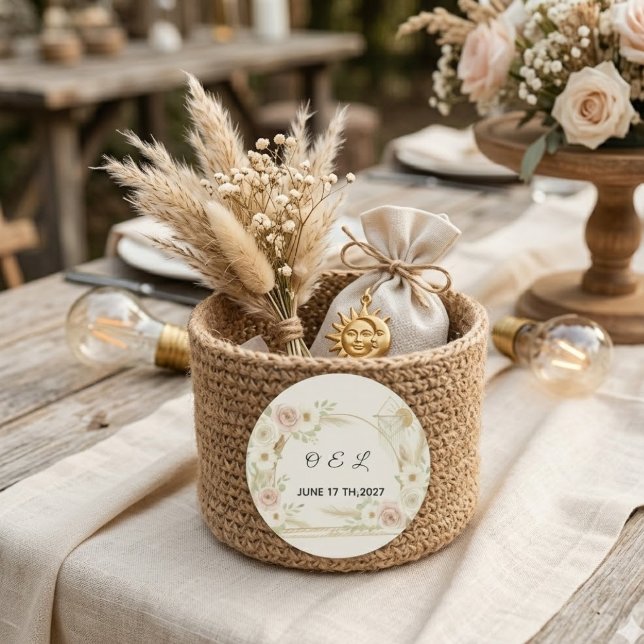 Boho Floral Wedding & Pre-Wedding Classic Round Sticker (Creator Uploaded)