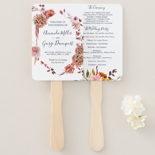 BOHO Floral wedding program fan