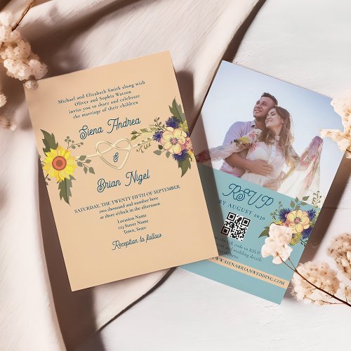 Boho Floral Wedding QR Code Invitation