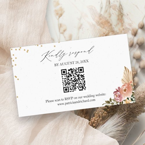  Boho Floral Wedding QR Online RSVP Card