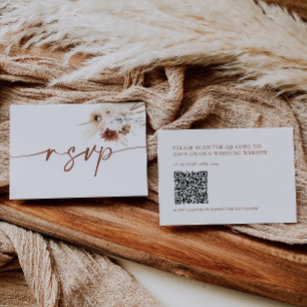 Boho Floral Wedding RSVP QR Code Response Card